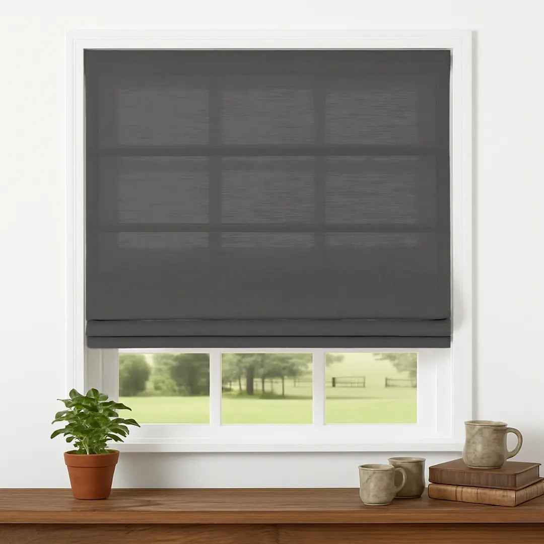 Custom Semi-Blackout Linen Roman Shades