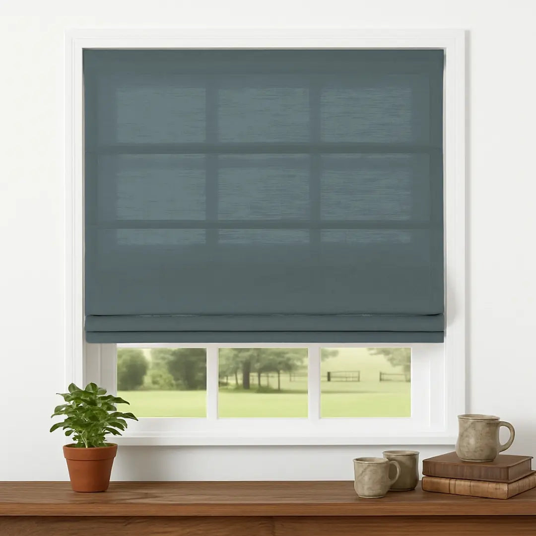 Custom Semi-Blackout Linen Roman Shades