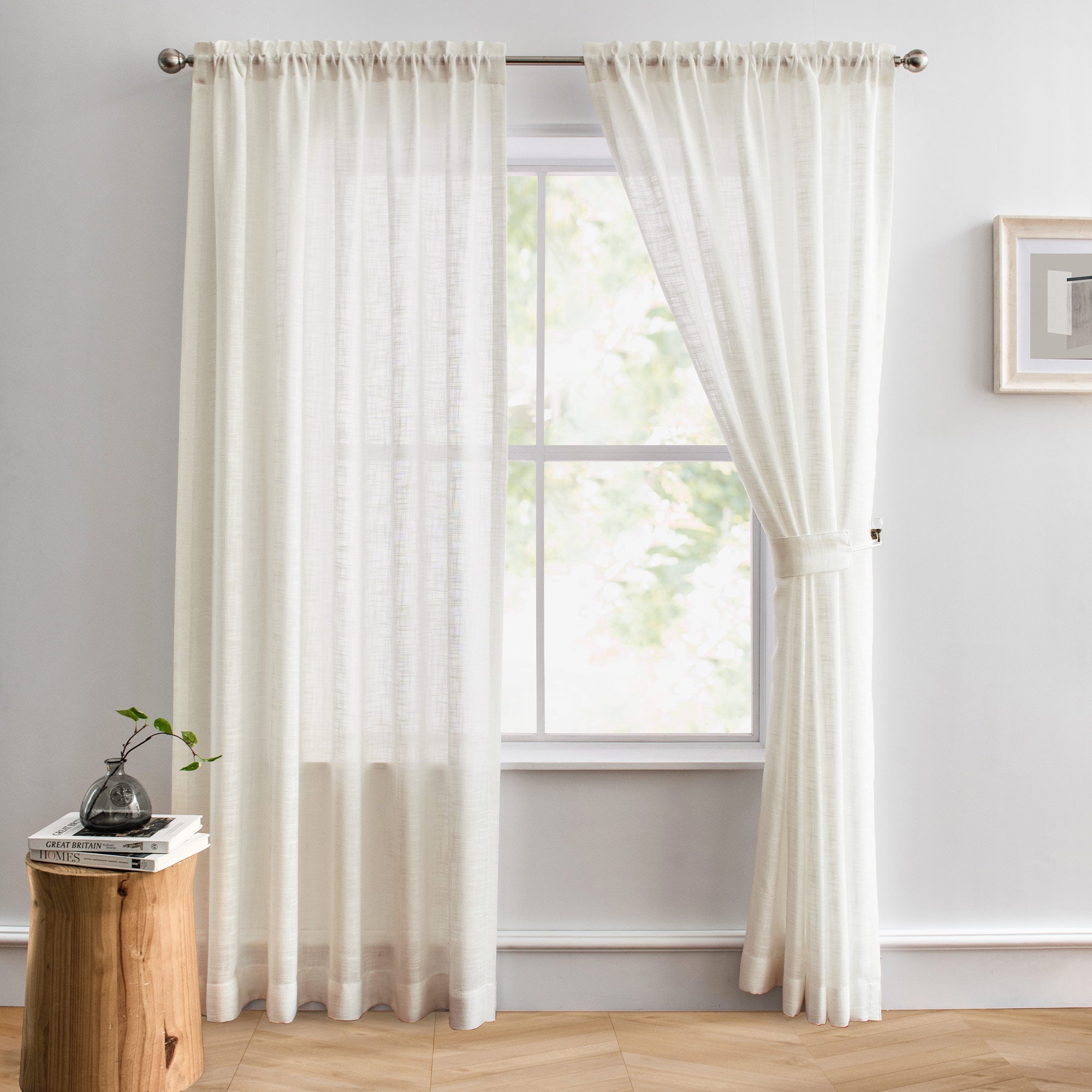 Custom Flora Linen Semi Sheer Curtains