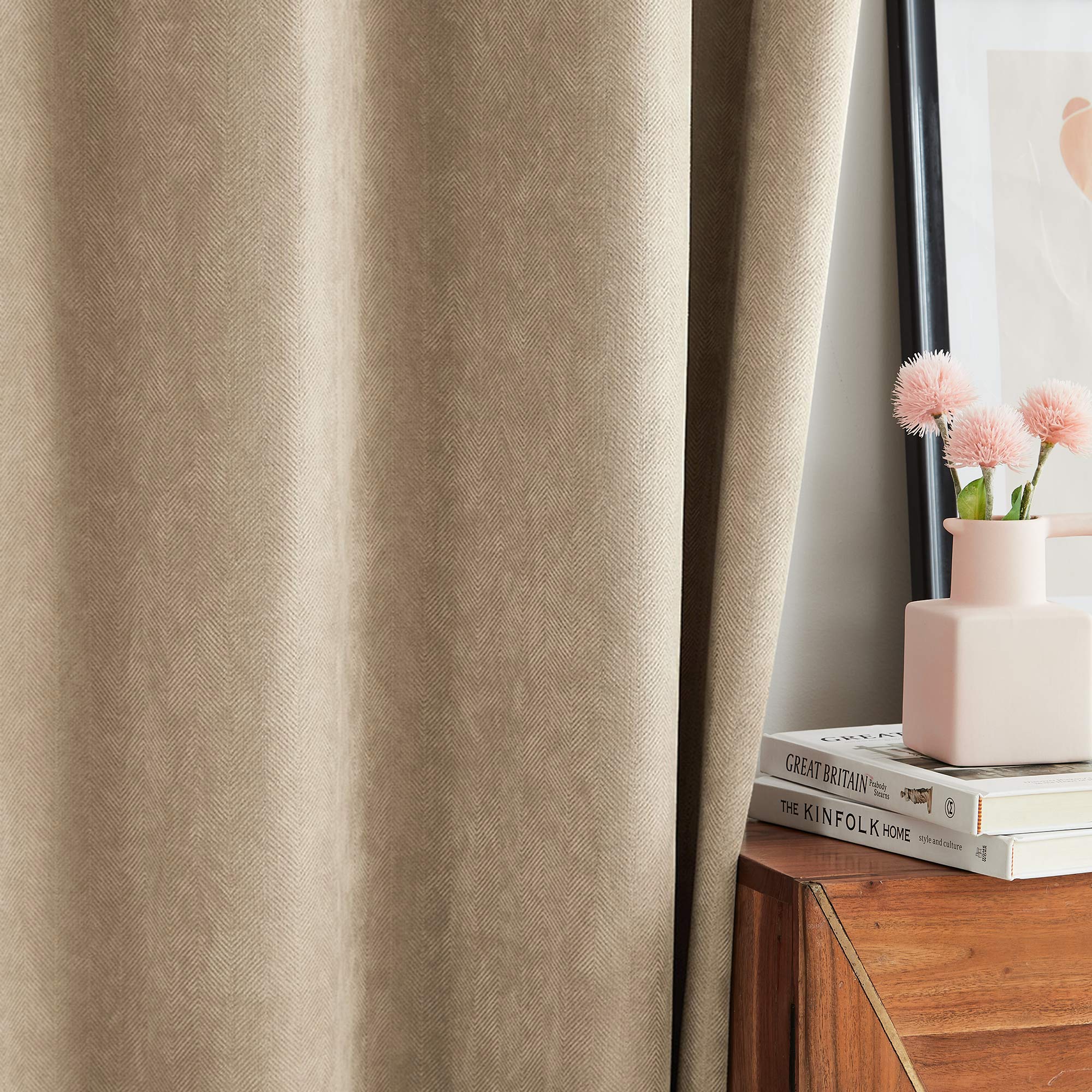 Custom Herringbone Texture Blackout Curtains