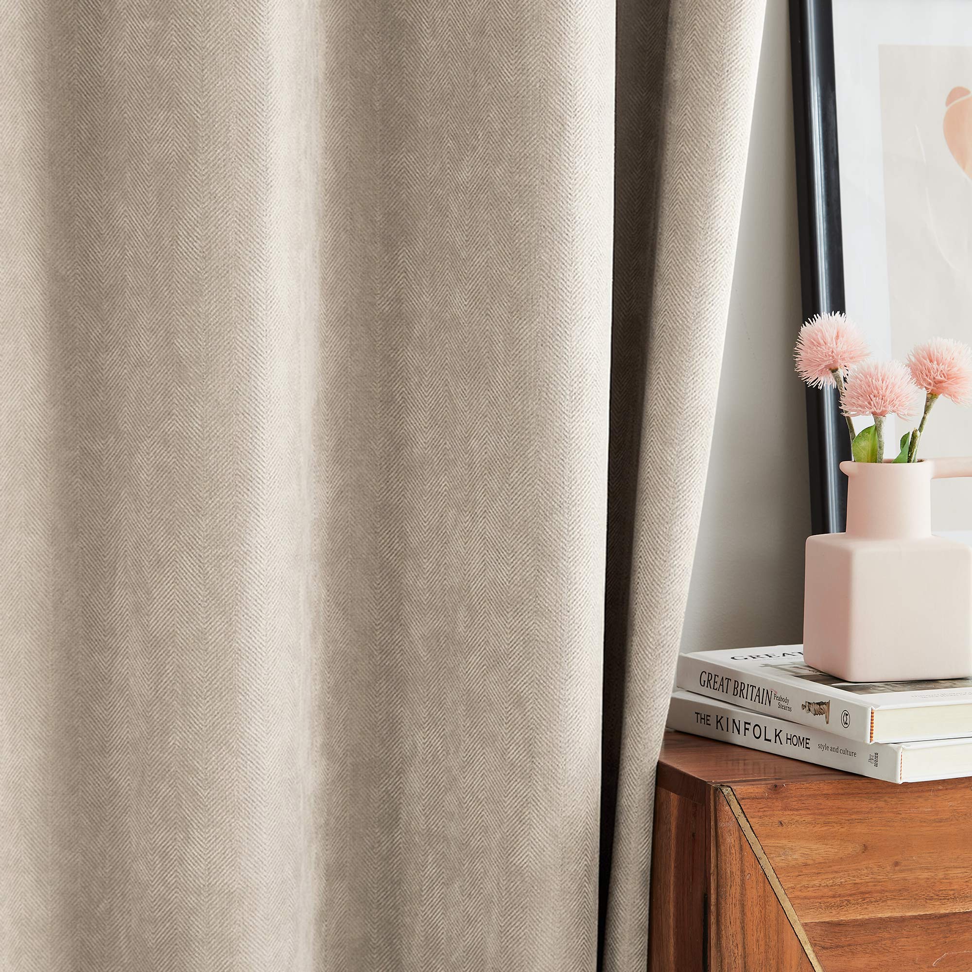 Custom Herringbone Texture Blackout Curtains