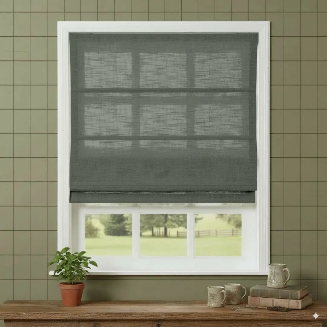 Costom Roman Shades Sage Field W1234-24