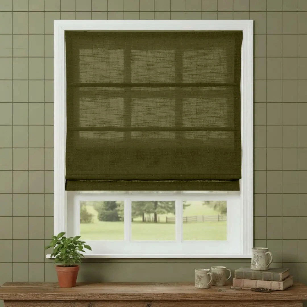 Costom Roman Shades Olive Moss W1234-25
