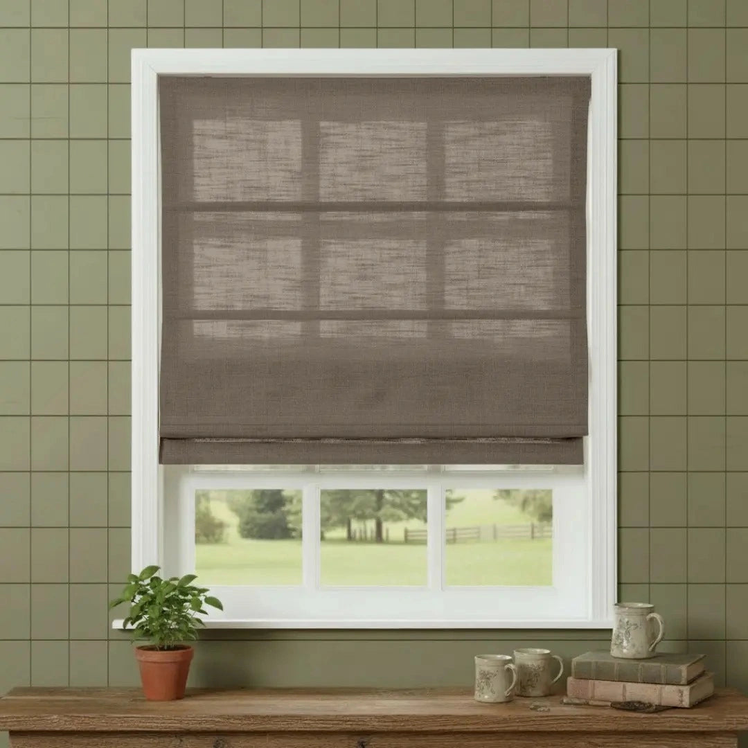 Costom Roman Shades Natural Flax H1322-06