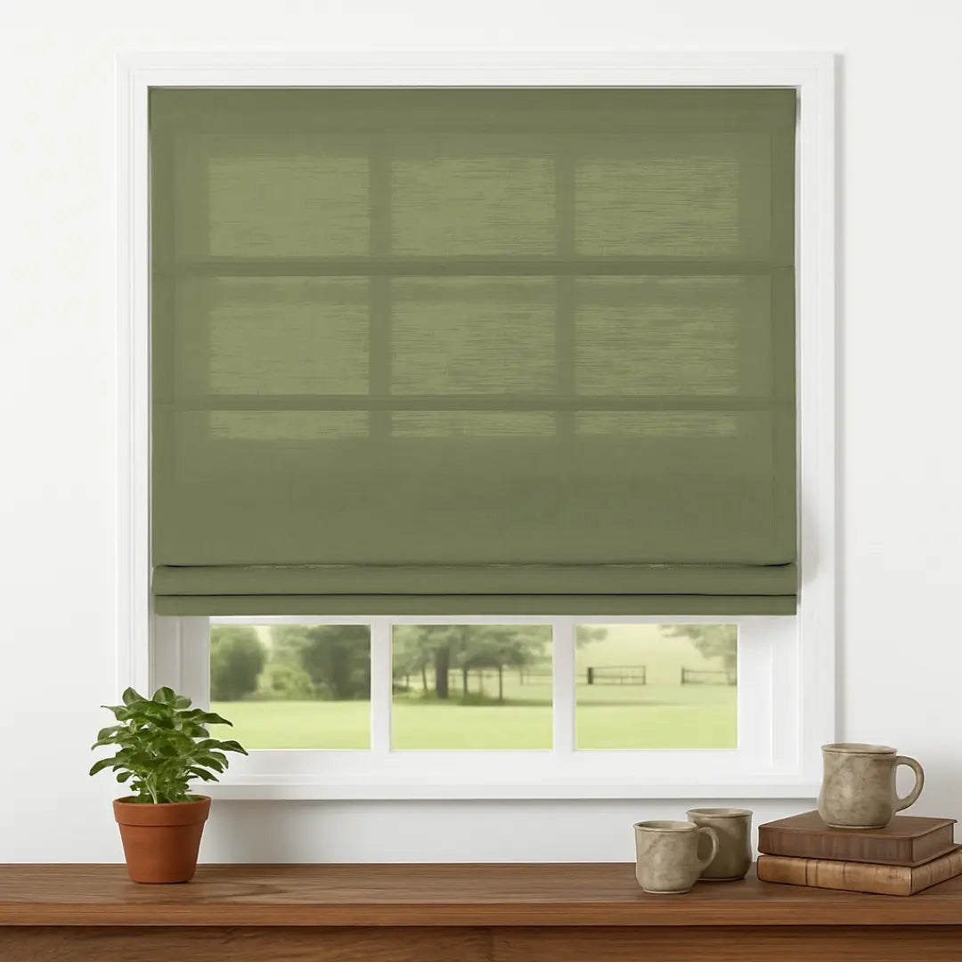 Custom Semi-Blackout Linen Roman Shades