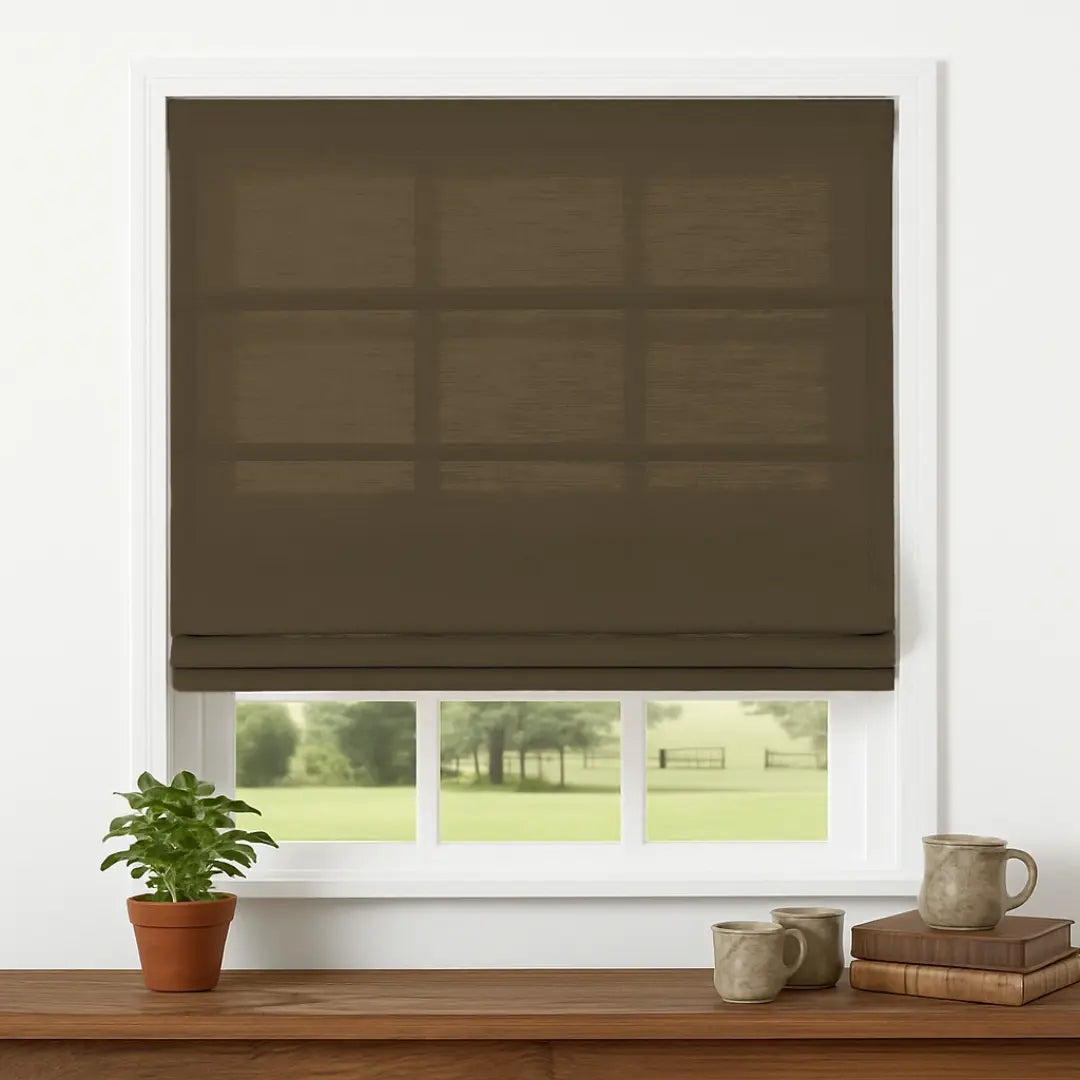Custom Semi-Blackout Linen Roman Shades