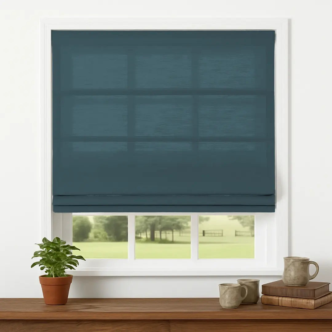 Custom Semi-Blackout Linen Roman Shades