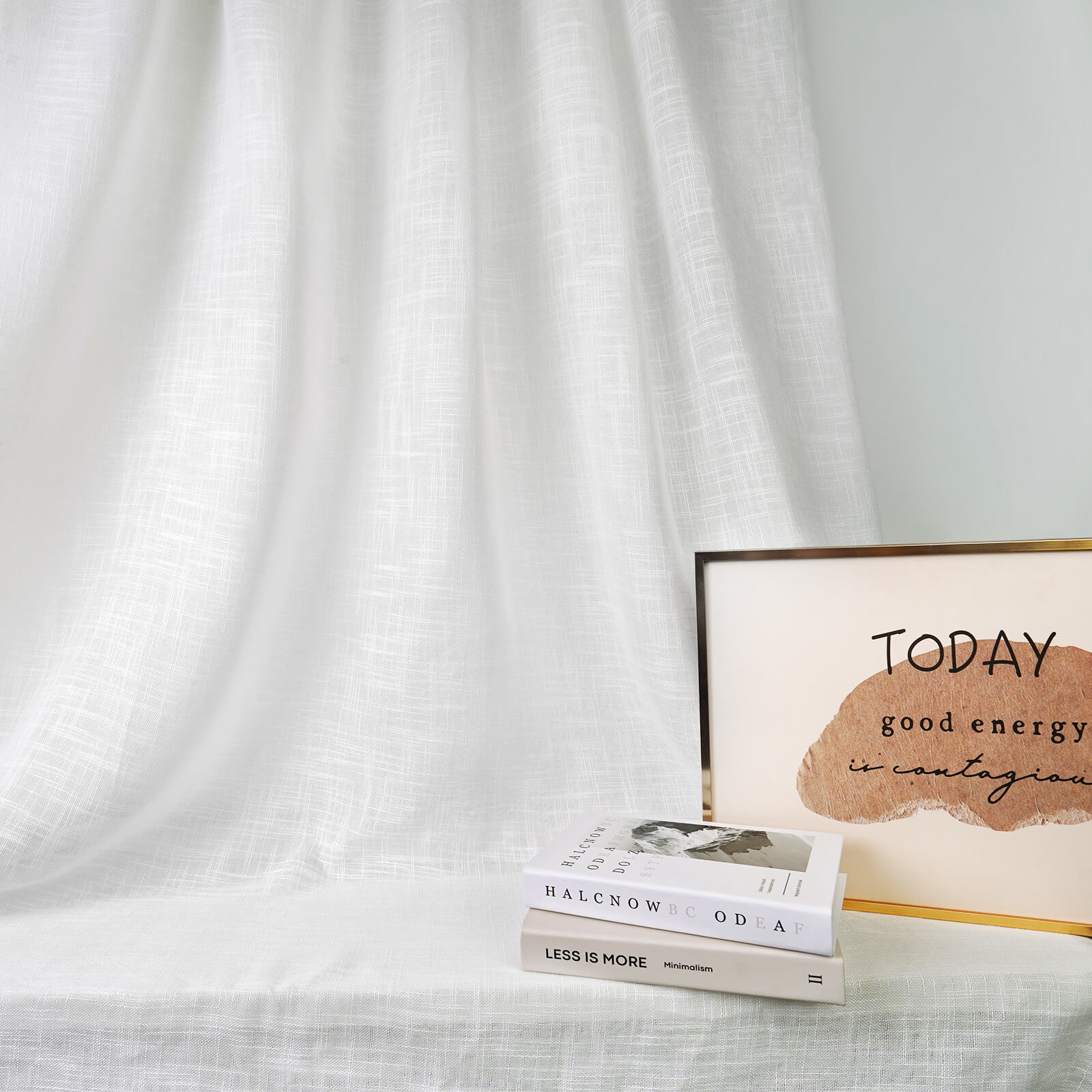Custom Linen Semi-Sheer Tulle curtains | Embossed White Pleated Drapes for Spring Decor