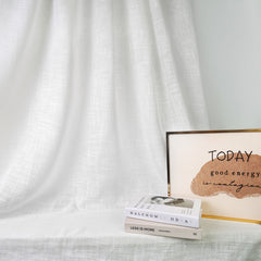 Custom Linen Semi-Sheer Tulle curtains | Embossed White Pleated Drapes for Spring Decor