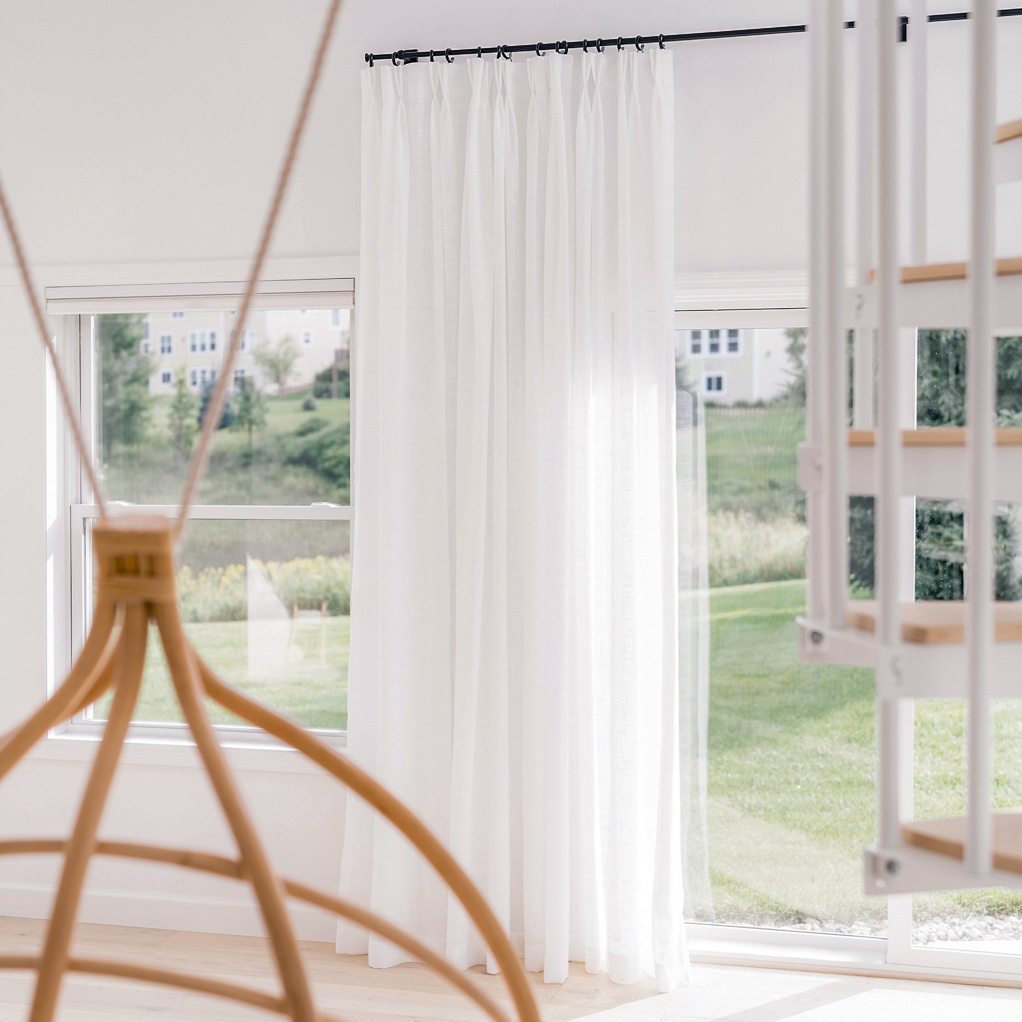 Custom Flora Linen Semi Sheer Curtains
