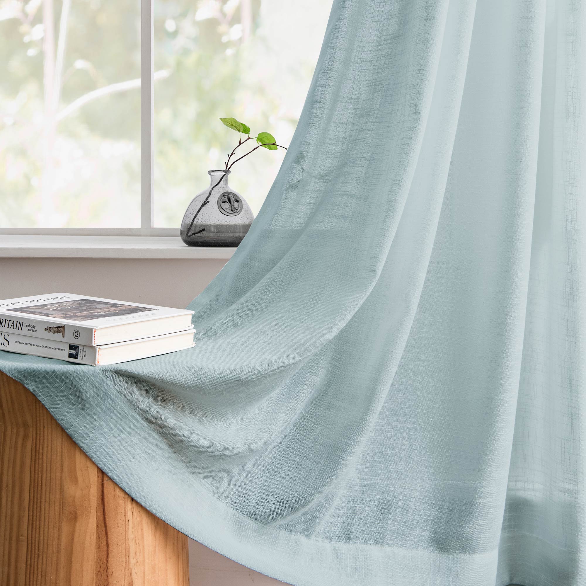 Custom Flora Linen Semi Sheer Curtains