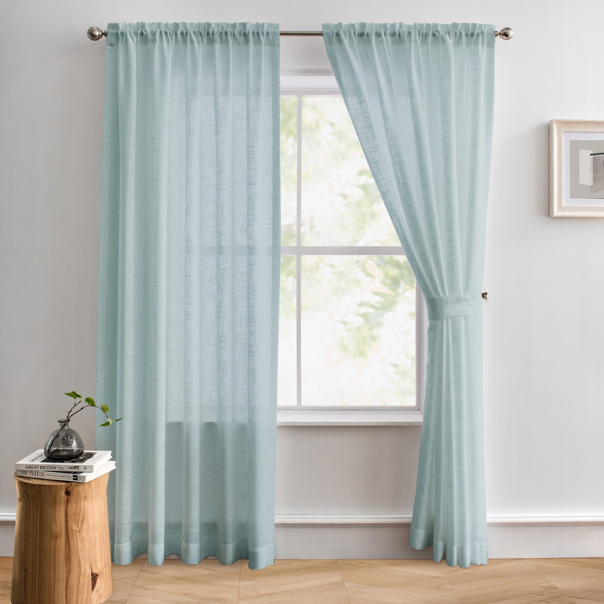 Custom Flora Linen Semi Sheer Curtains