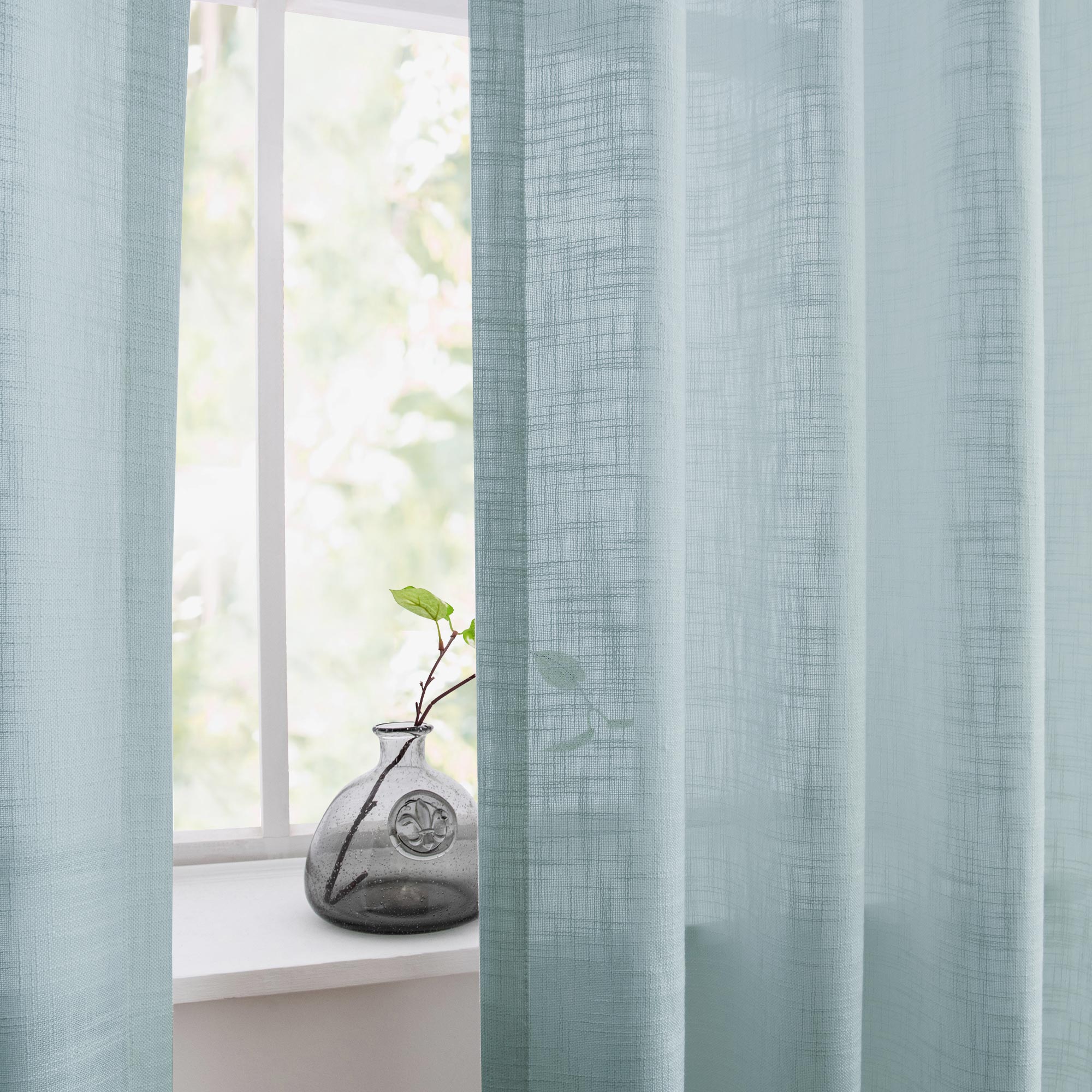 Custom Flora Linen Semi Sheer Curtains