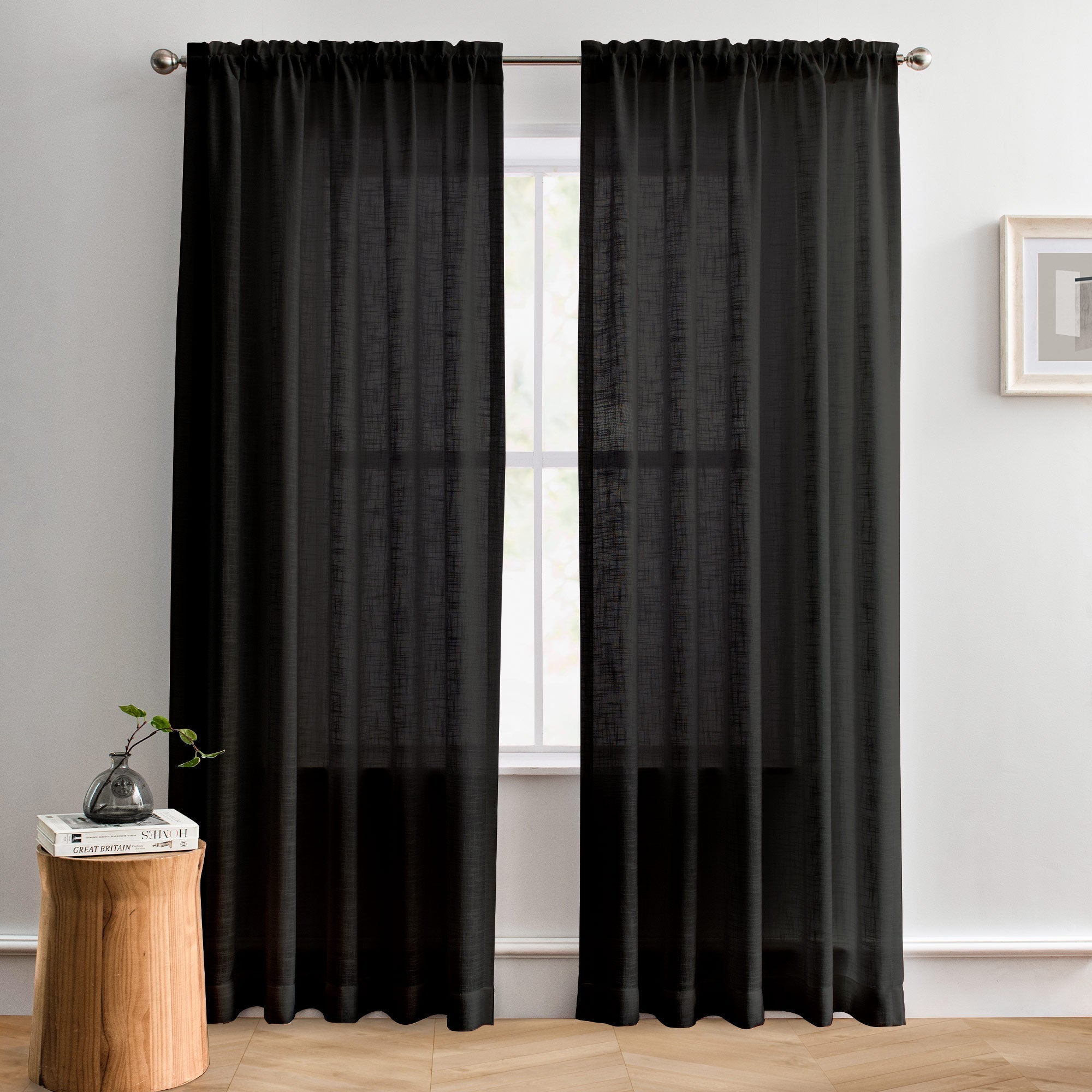Custom Flora Linen Semi Sheer Curtains