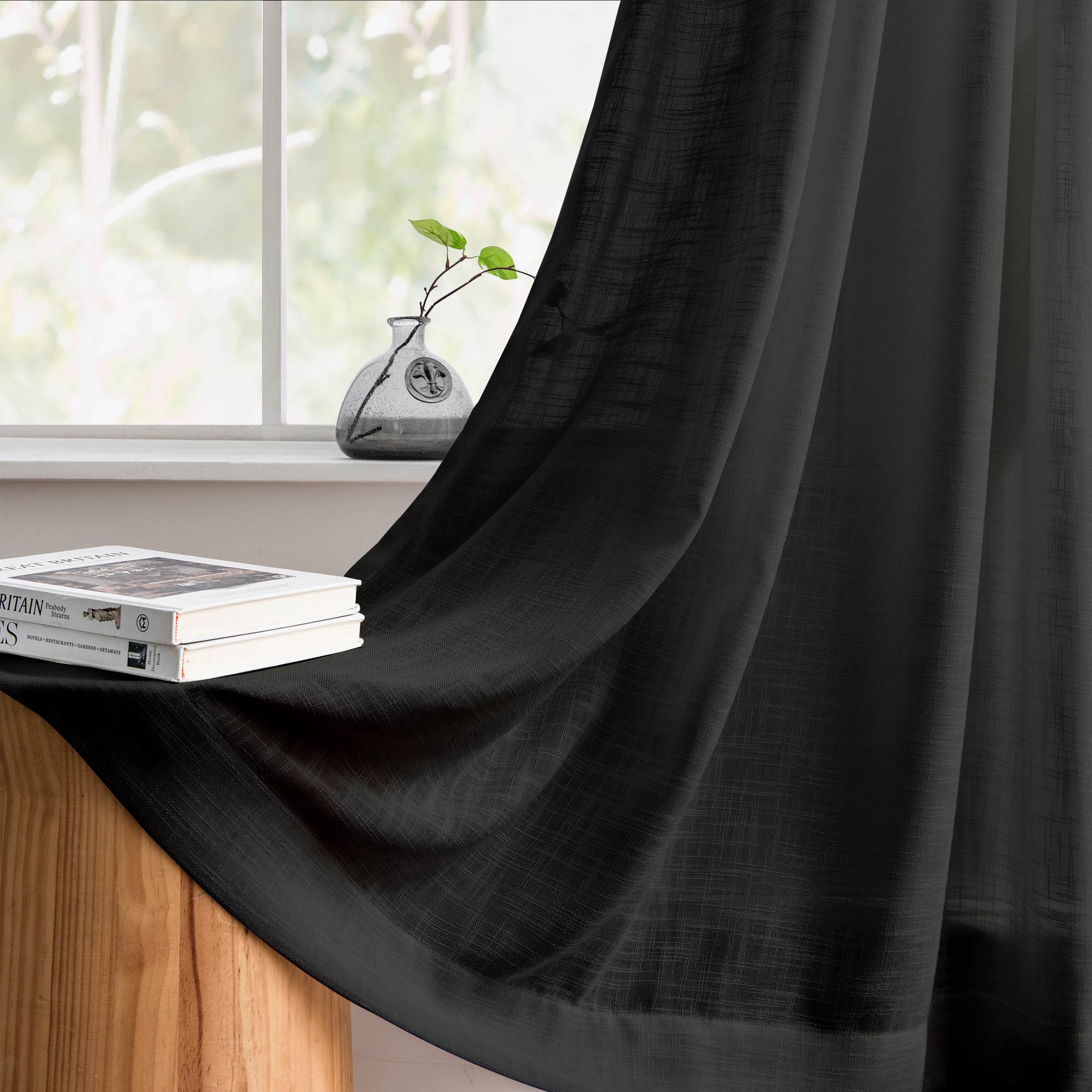 Custom Flora Linen Semi Sheer Curtains