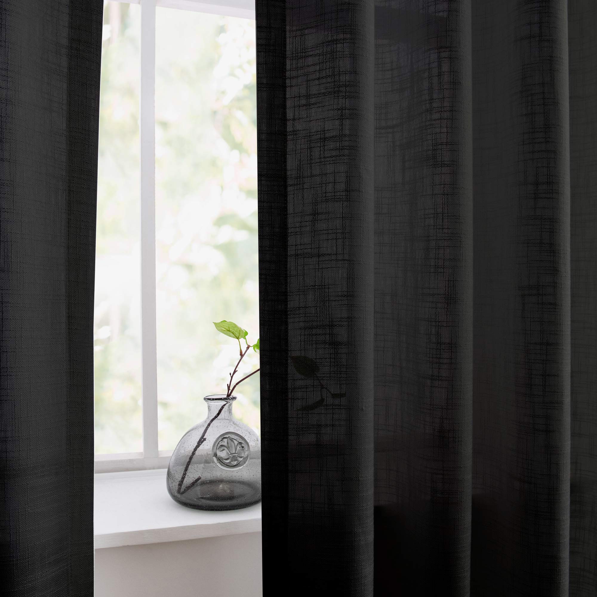 Custom Flora Linen Semi Sheer Curtains