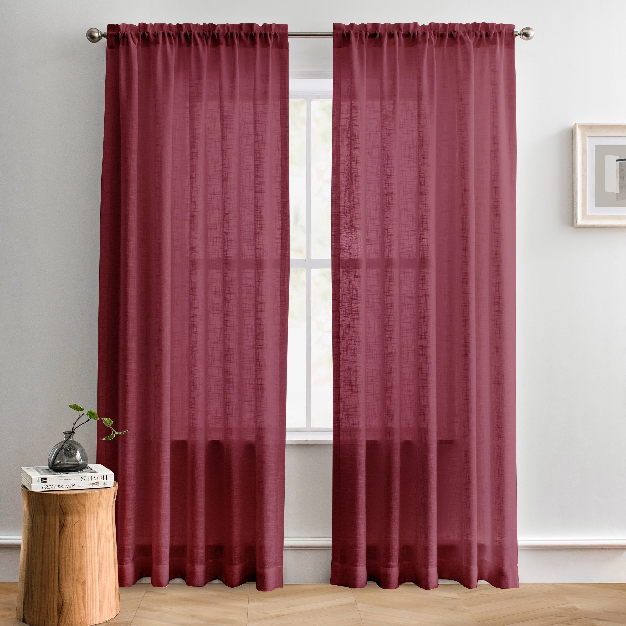 Custom Flora Linen Semi Sheer Curtains