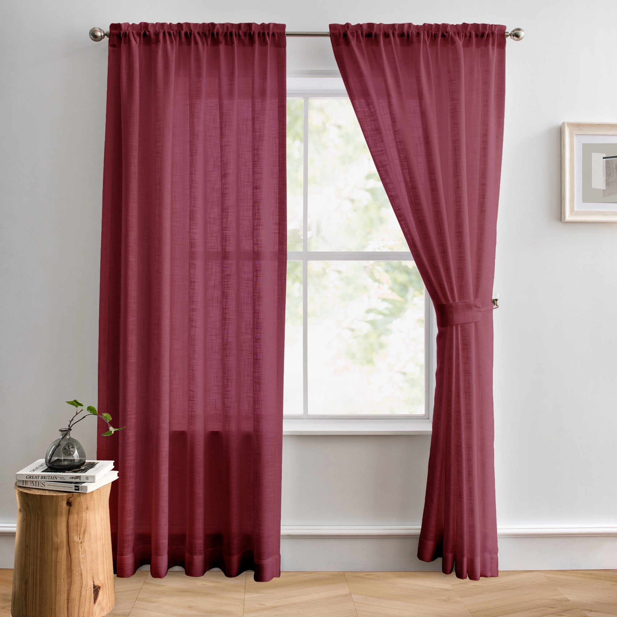 Custom Flora Linen Semi Sheer Curtains