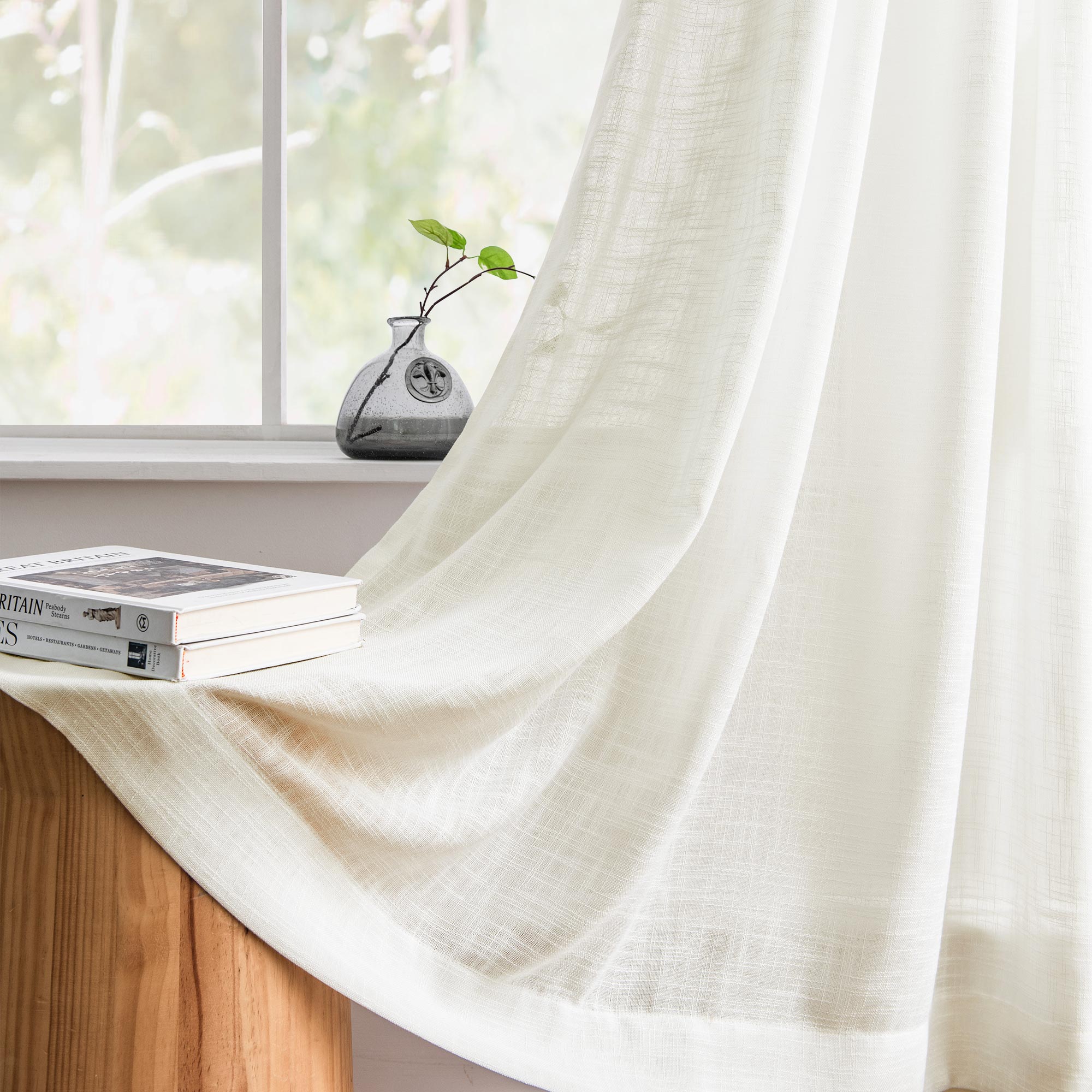 Custom Flora Linen Semi Sheer Curtains