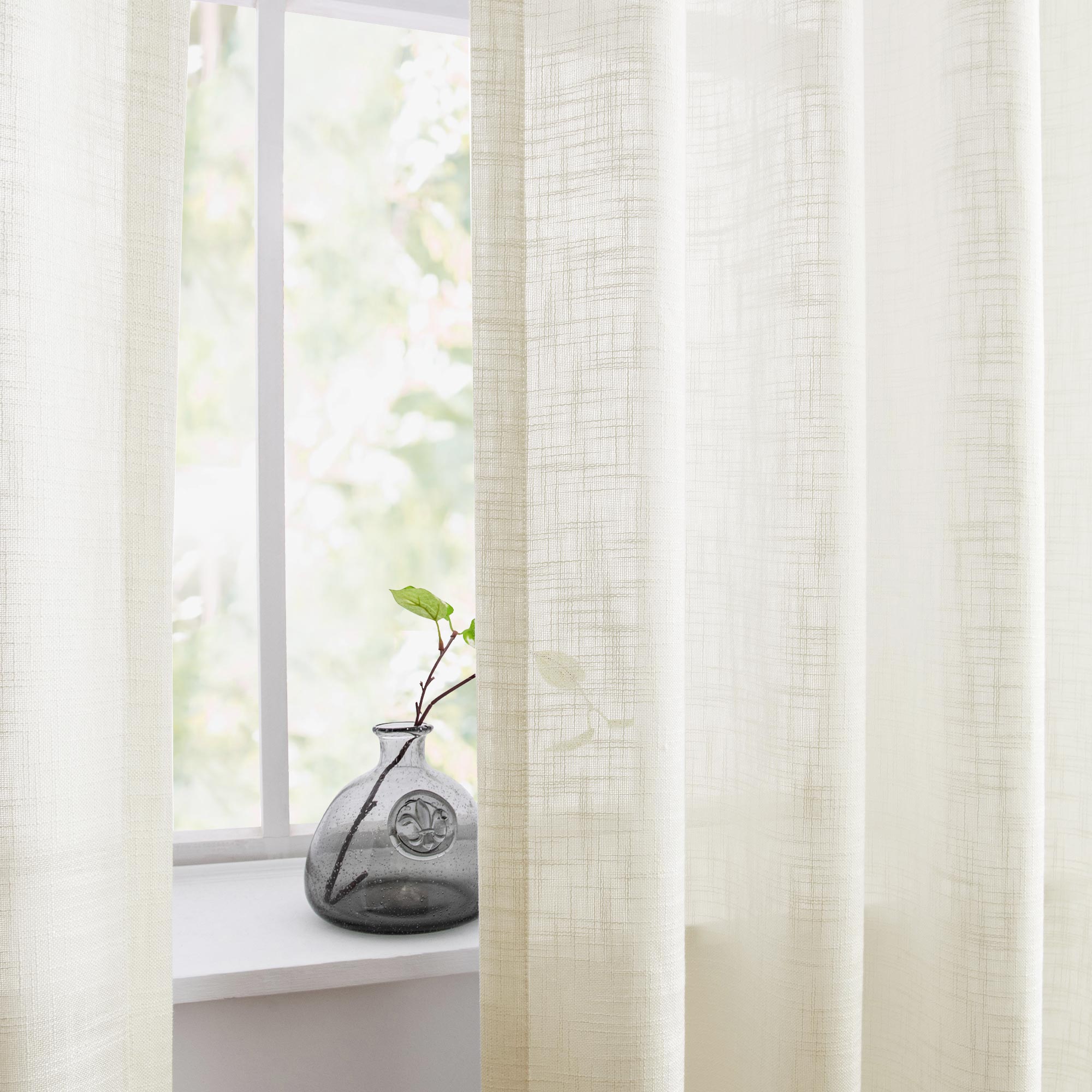 Custom Flora Linen Semi Sheer Curtains