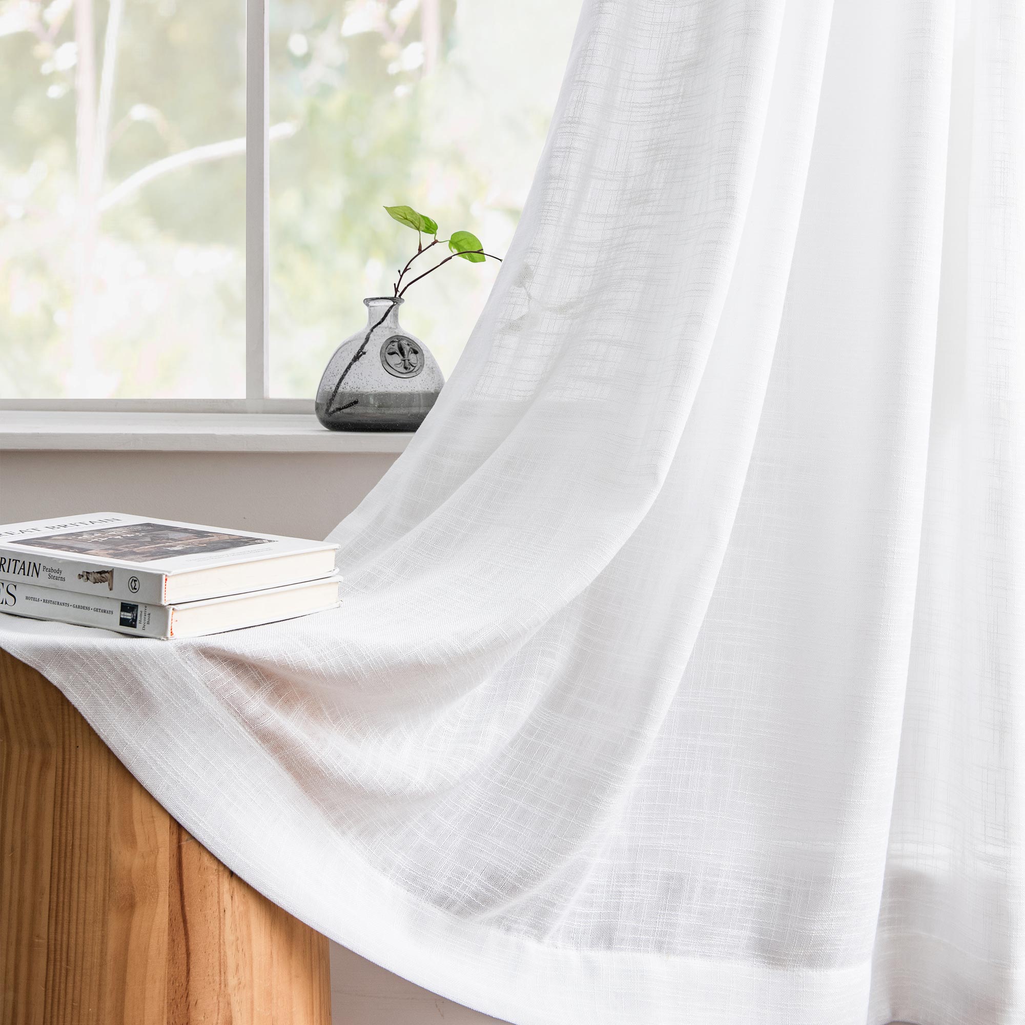 Custom Flora Linen Semi Sheer Curtains