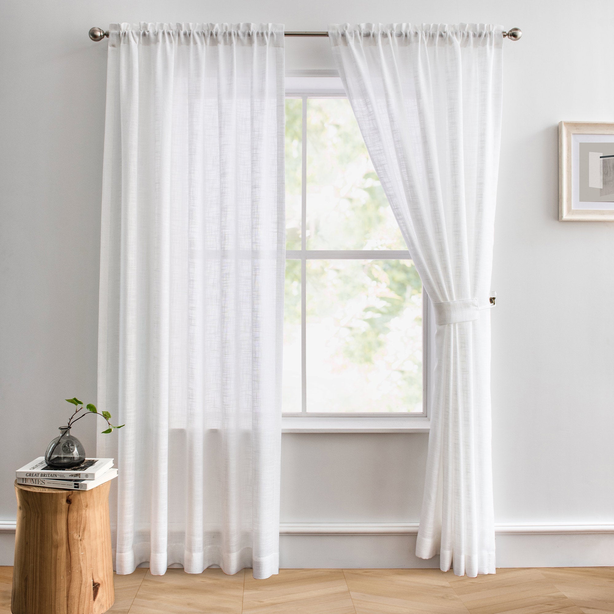 Custom Flora Linen Semi Sheer Curtains