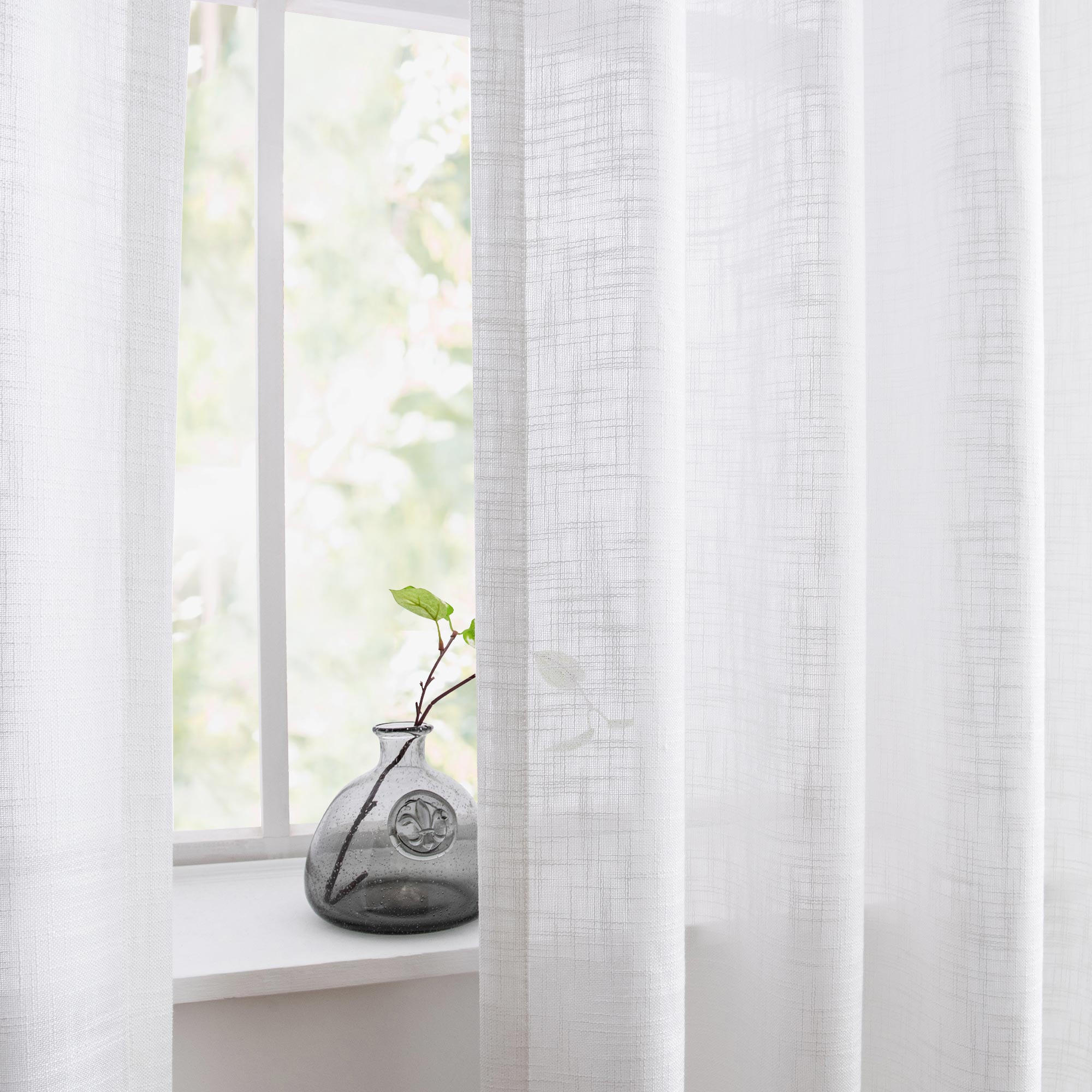 Custom Flora Linen Semi Sheer Curtains