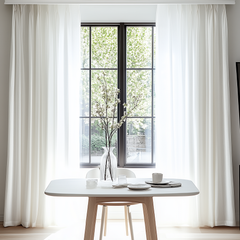 Custom Linen Semi-Sheer Tulle curtains | Embossed White Pleated Drapes for Spring Decor