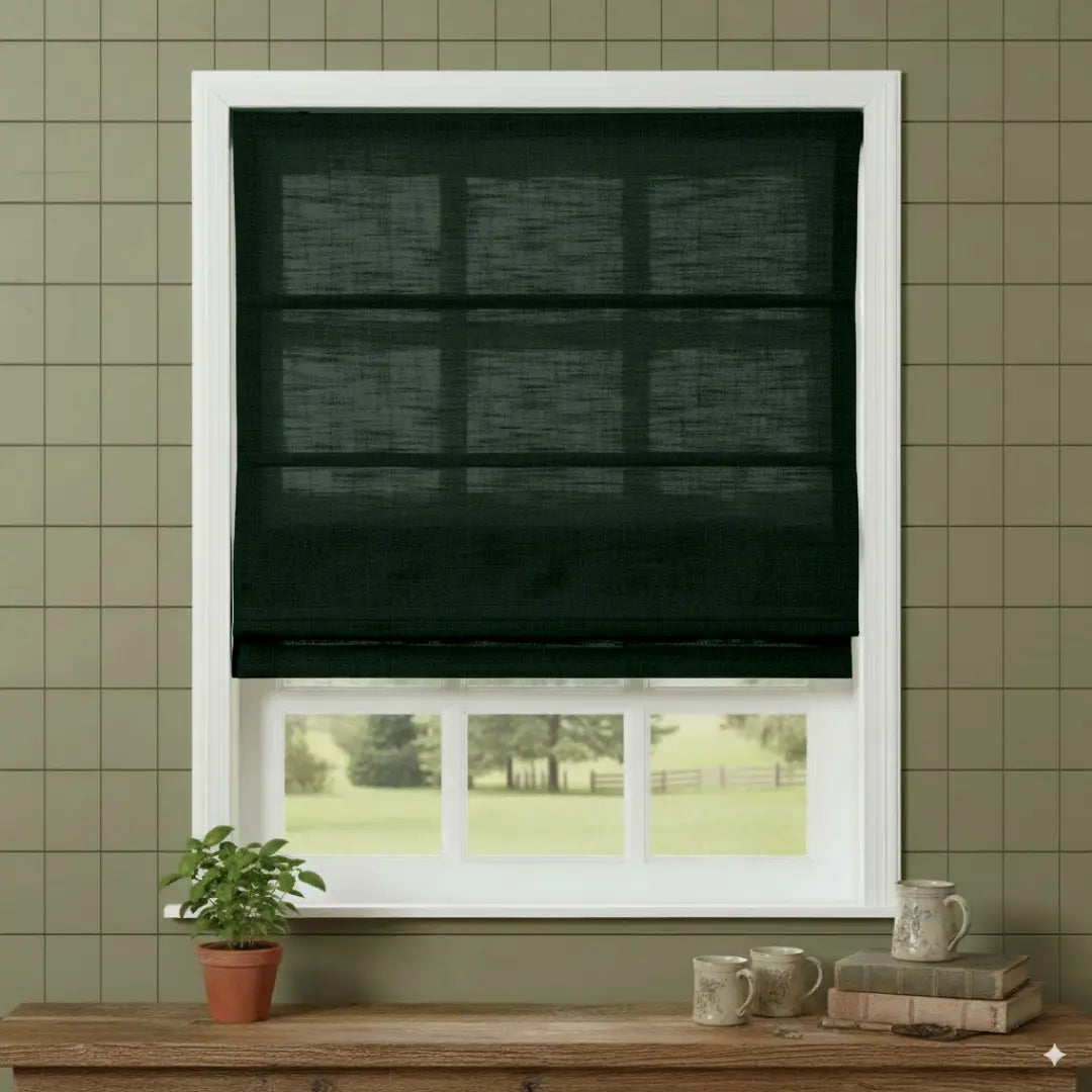 Costom Roman Shades Forest Moss W1234-28