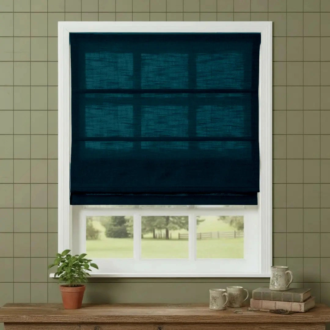 Costom Roman Shades Ocean Teal W1234-31