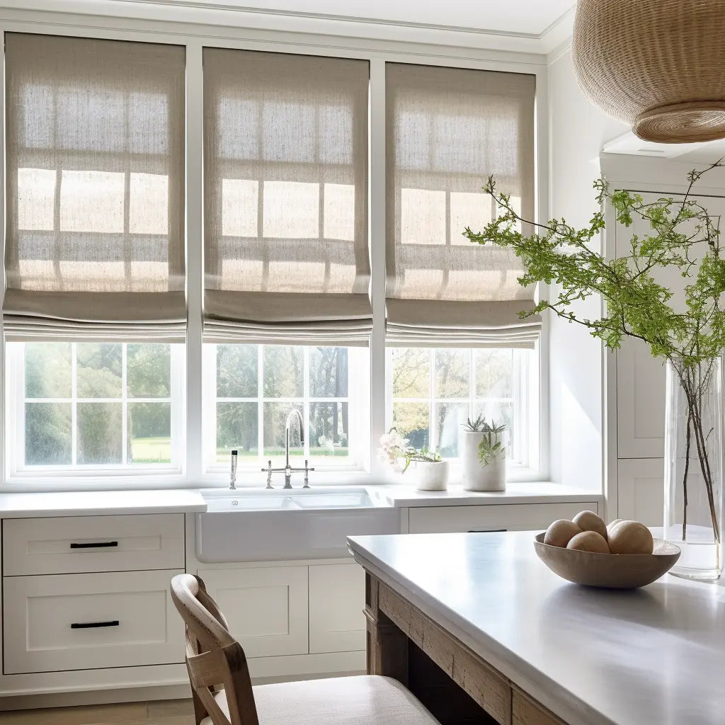 Custom Kitchen Linen Blackout Roman Shades