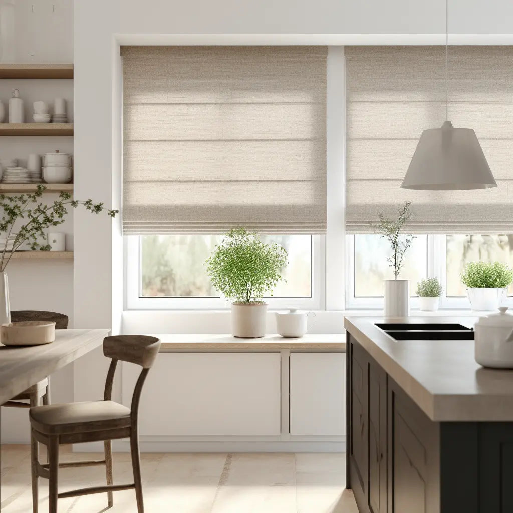 Custom Kitchen Linen Blackout Roman Shades